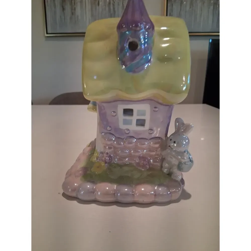 Vintage Ceramic Easter Candleholder House Pastel Lusterware Lighted Cottage...